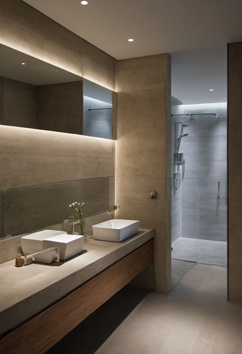 How should the two bathroom mirrors be proportioned to control reflections planning reference